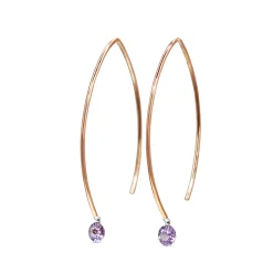 9ct Rose Gold Open Hoop Floating Purple Sapphire Earrings