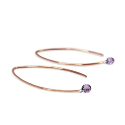 9ct Rose Gold Open Hoop Floating Purple Sapphire Earrings