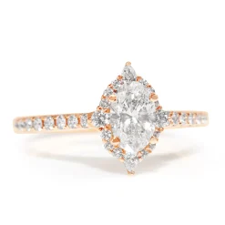 18ct Rose Gold Oval and Pear Diamond Halo Ring