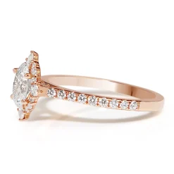 18ct Rose Gold Oval and Pear Diamond Halo Ring