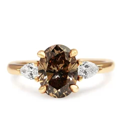 18ct Rose Gold Oval Champagne and Pear Diamond 3 Stone Ring