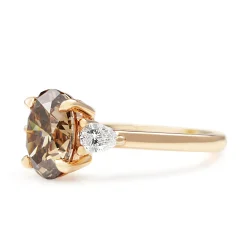 18ct Rose Gold Oval Champagne and Pear Diamond 3 Stone Ring