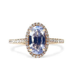 18ct Rose Gold Oval Sapphire and Diamond Halo Ring