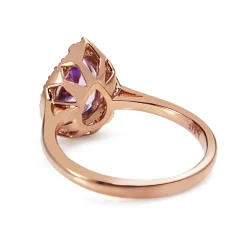 9ct Rose Gold Pear Amethyst and Diamond Halo Ring