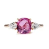 18ct Rose Gold Pink Cushion Sapphire and Pear Diamond 3 Stone Ring