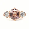 18ct Rose Gold Pink Padparadscha Sapphire and Diamond 3 Stone Ring
