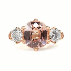 18ct Rose Gold Pink Padparadscha Sapphire and Diamond 3 Stone Ring