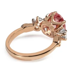 18ct Rose Gold Pink Padparadscha Sapphire and Diamond 3 Stone Ring