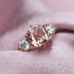 18ct Rose Gold Pink Padparadscha Sapphire and Diamond 3 Stone Ring