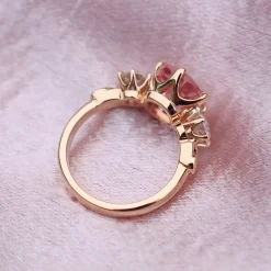 18ct Rose Gold Pink Padparadscha Sapphire and Diamond 3 Stone Ring