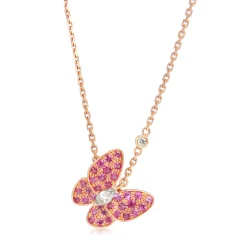 18ct Rose Gold Pink Sapphire and Diamond Butterfly Necklace