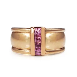 9ct Rose Gold Pink Sapphire Wide Band Ring