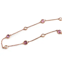 18ct Rose Gold Pink Sapphire and Rose Cut Diamond Chain / Necklace