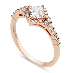 18ct Rose Gold Princess Cut Diamond Halo Ring