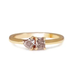 18ct Rose Gold Radiant and Heart Cut Moi et Toi Style Pink Diamond Ring