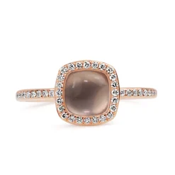 9ct Rose Gold Rose Quartz and Diamond Halo Ring