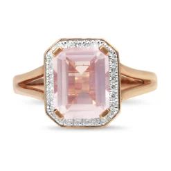 9ct Rose Gold Rose Quartz Diamond Halo Ring