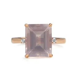 9ct Rose Gold Rose Quartz and Diamond Cocktail Ring