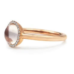 9ct Rose Gold Rose Quartz and Diamond Halo Ring