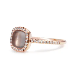 9ct Rose Gold Rose Quartz and Diamond Halo Ring