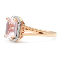 9ct Rose Gold Rose Quartz Diamond Halo Ring
