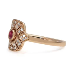 18ct Rose Gold Ruby and Diamond Art Deco Style Ring