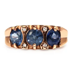 9ct Rose Gold Sapphire and Diamond 3 Stone Ring