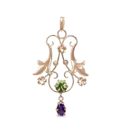 9ct Rose Gold Suffragette Peridot, Pearl and Amethyst Pendant