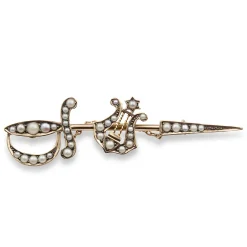 9ct Rose Gold Victorian Sword/Dagger Pearl Brooch