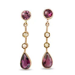 9ct Rose Gold Vintage Rhodolite Garnet and Seed Pearl Earrings