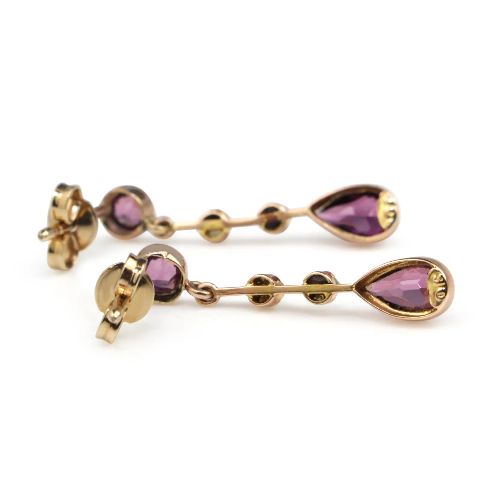 9ct Rose Gold Vintage Rhodolite Garnet and Seed Pearl Earrings