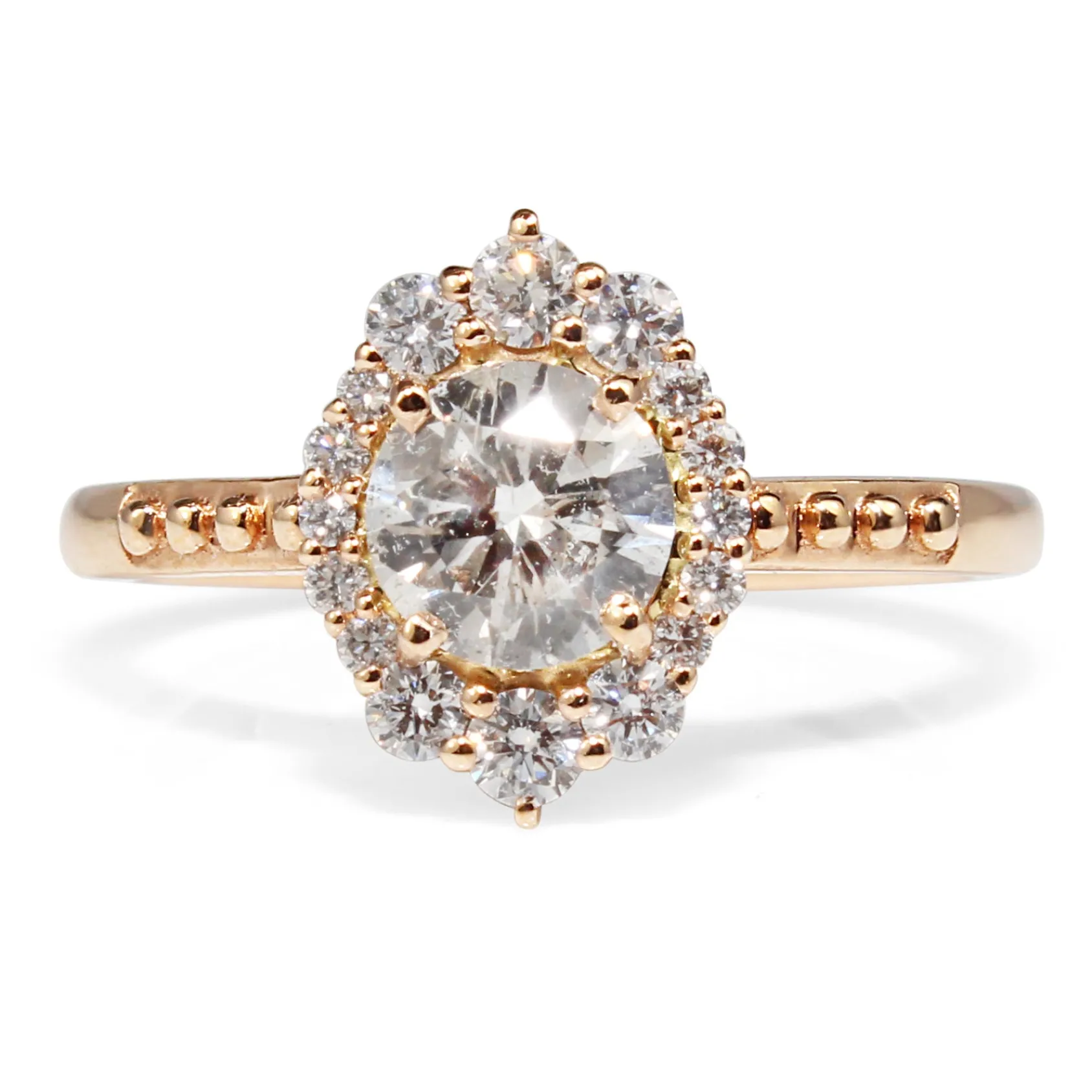 18ct Rose Gold Vintage Style Diamond Halo Ring