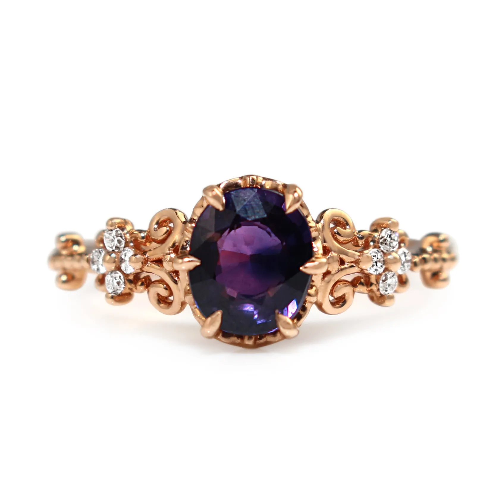 18ct Rose Gold Vintage Style Purple Sapphire Ring