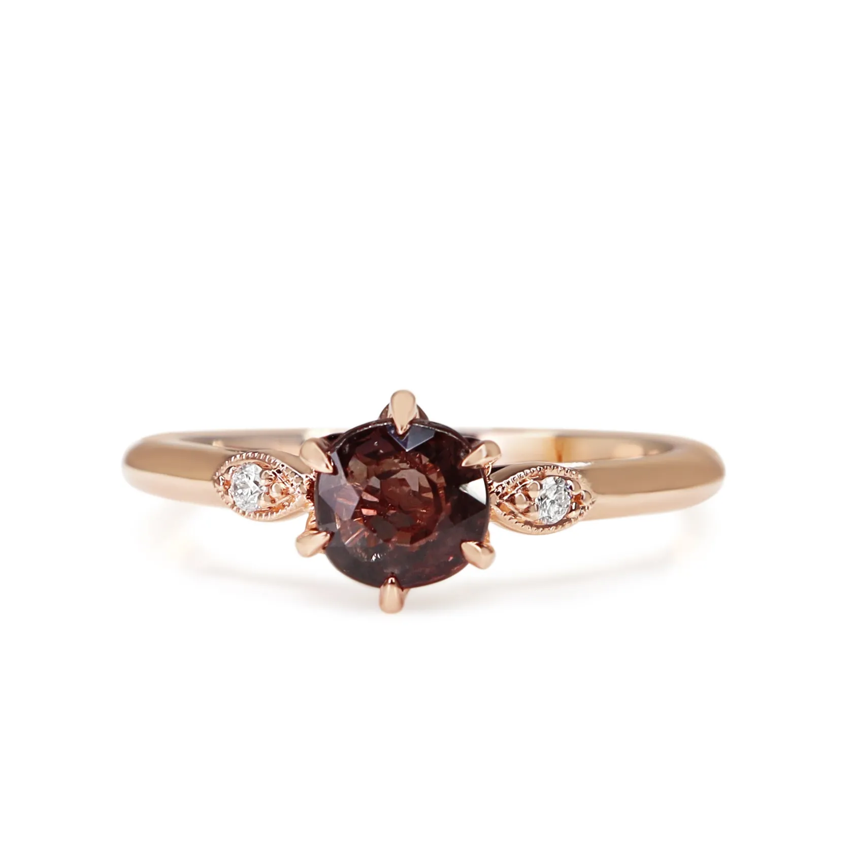 18ct Rose Gold Vintage Style Pink/Purple Sapphire and Diamond Ring