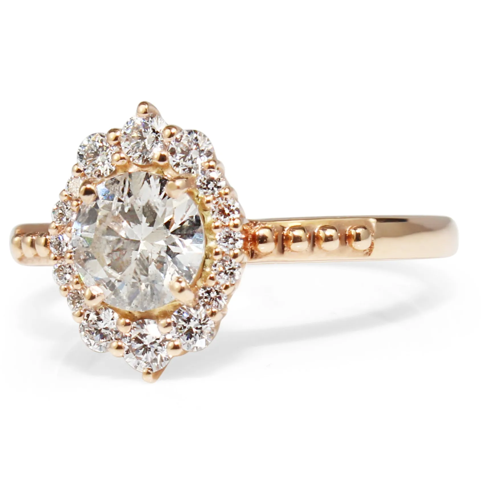 18ct Rose Gold Vintage Style Diamond Halo Ring