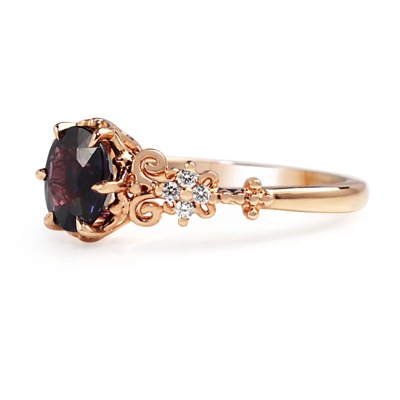 18ct Rose Gold Vintage Style Purple Sapphire Ring