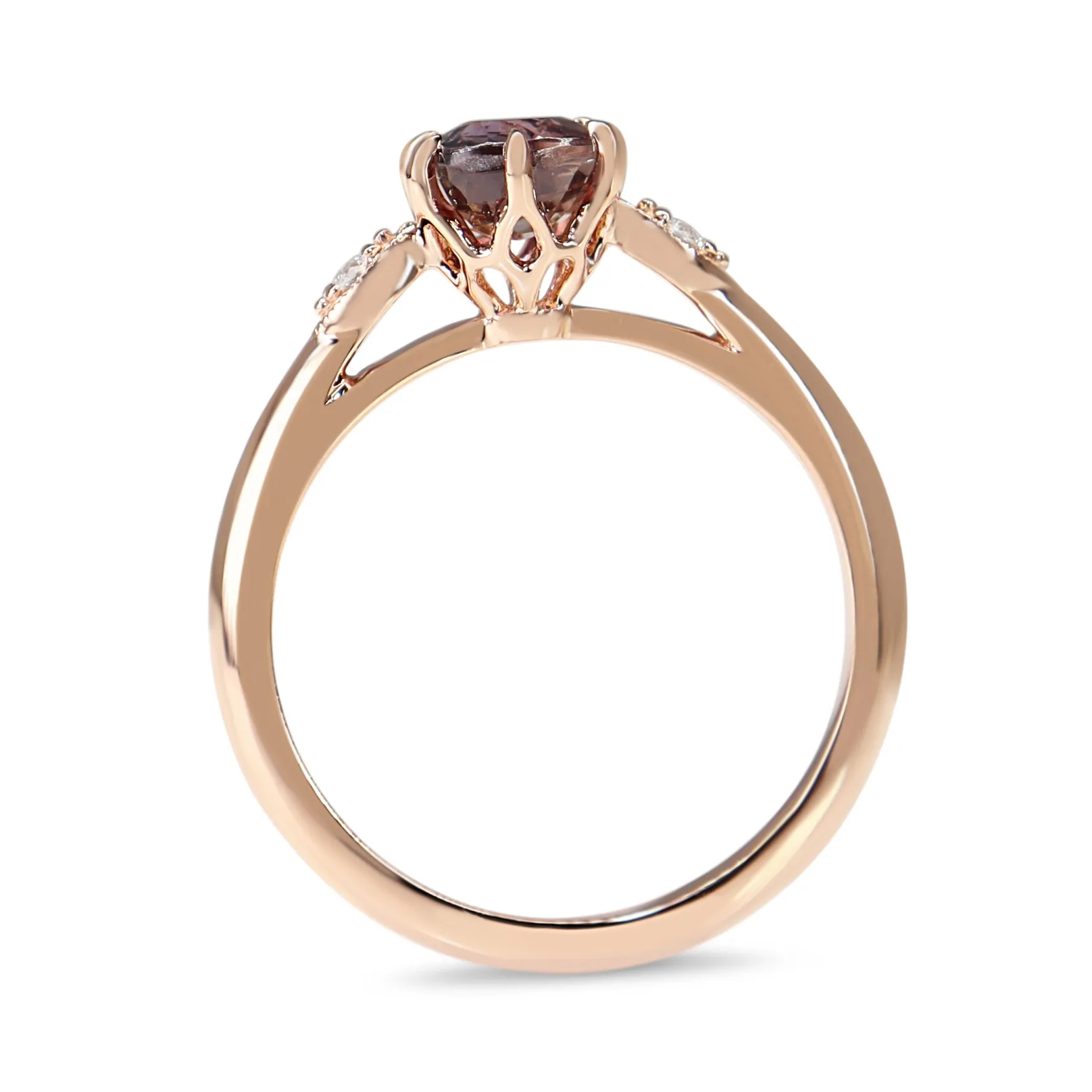18ct Rose Gold Vintage Style Pink/Purple Sapphire and Diamond Ring
