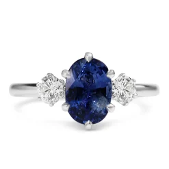 18ct Sapphire and Diamond 6 Claw 3 Stone Ring