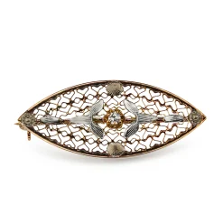 10ct Two Tone Antique Single Cut Diamond Filigree Brooch