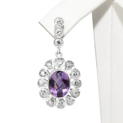 18ct White and Rose Gold Antique Amethyst and Diamond Earrings