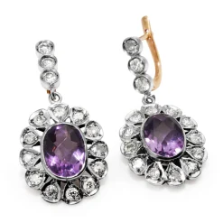 18ct White and Rose Gold Antique Amethyst and Diamond Earrings