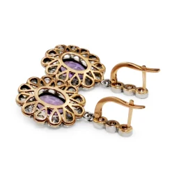 18ct White and Rose Gold Antique Amethyst and Diamond Earrings