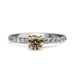 18ct White and Rose Gold Argyle Champagne Diamond Solitaire Ring