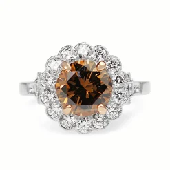 18ct White and Rose Gold Champagne Diamond Daisy Ring