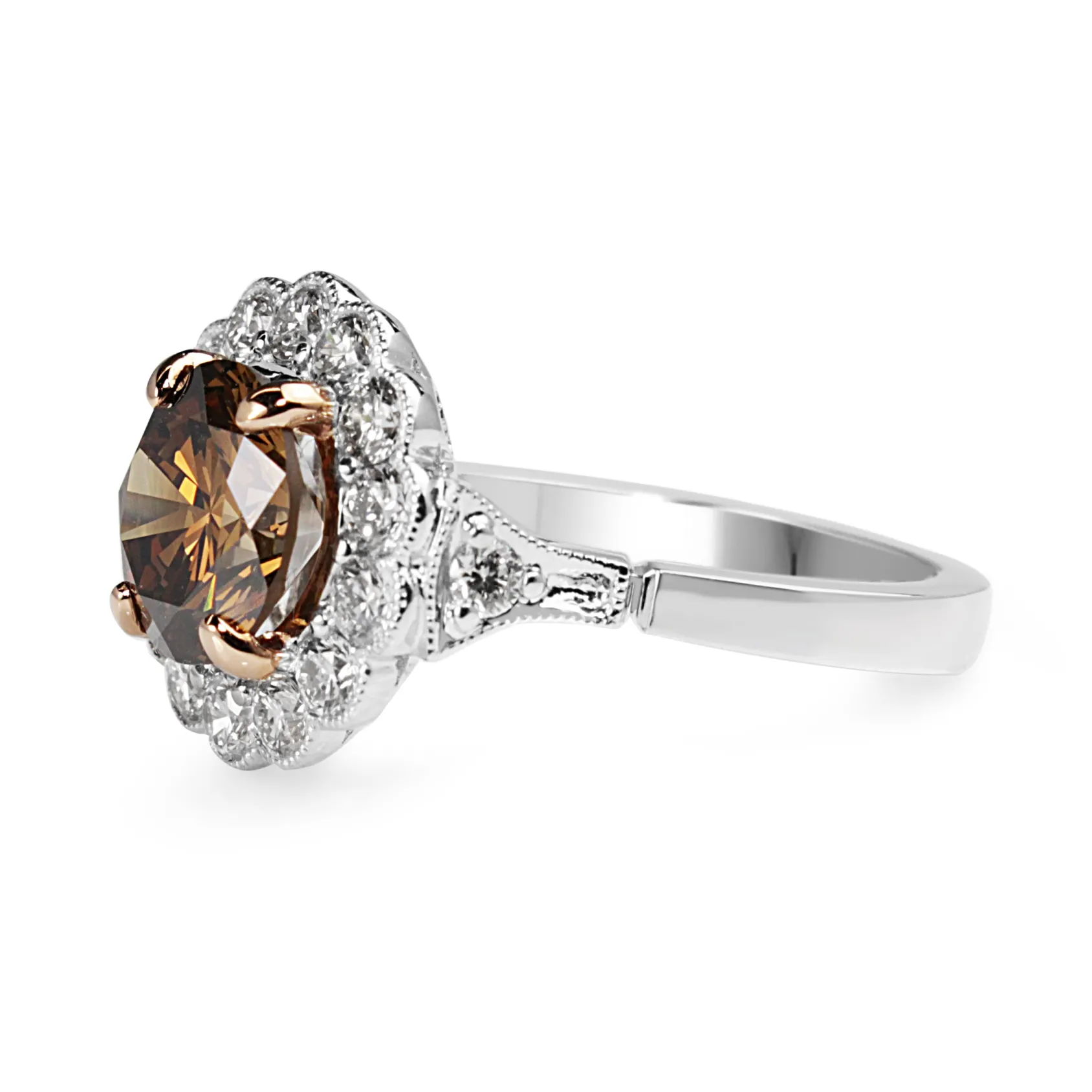 18ct White and Rose Gold Champagne Diamond Daisy Ring