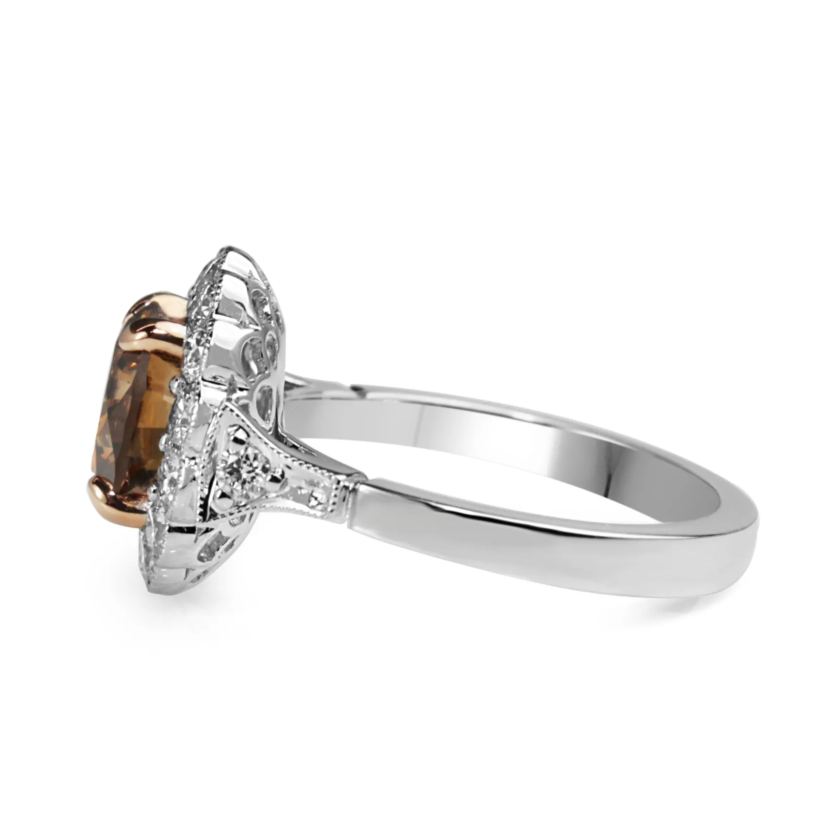 18ct White and Rose Gold Champagne Diamond Daisy Ring