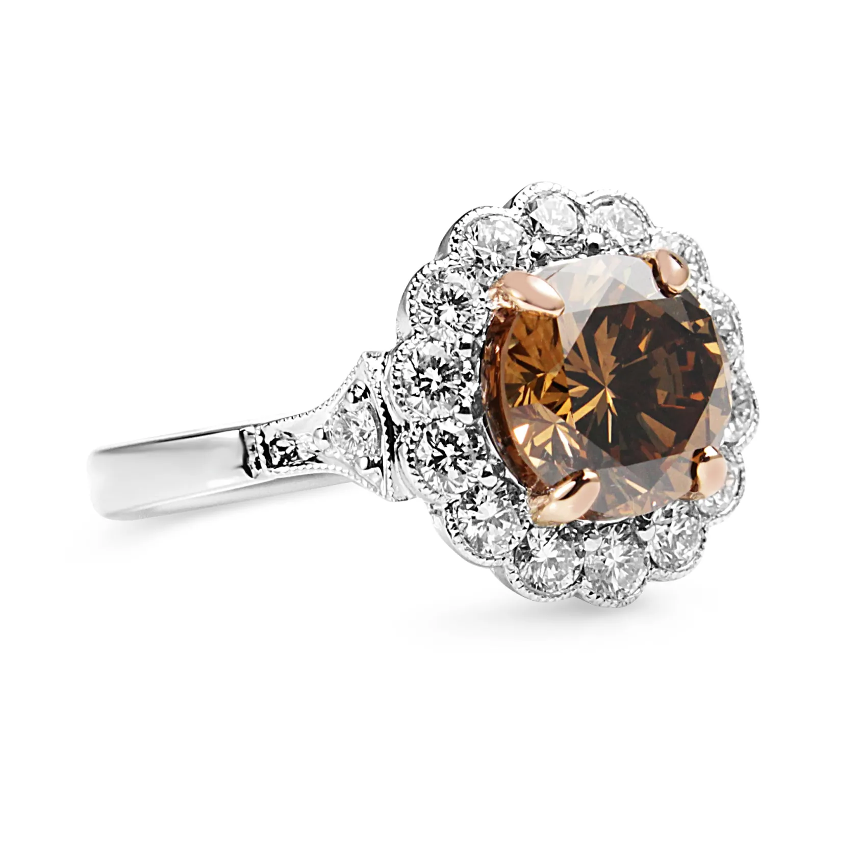 18ct White and Rose Gold Champagne Diamond Daisy Ring