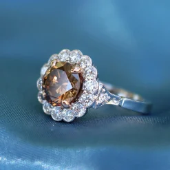 18ct White and Rose Gold Champagne Diamond Daisy Ring