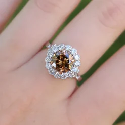 18ct White and Rose Gold Champagne Diamond Daisy Ring