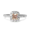 18ct White and Rose Gold Cushion Cut Pink Diamond Halo Ring
